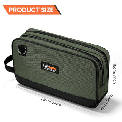 Tool Bag, 12" Small Tool Pouch Waterproof 600D Dual Compartments Tool Organizers and Storage Box,Electrician Mechanic Men Dad Gifts(Grey) - color: Gray
