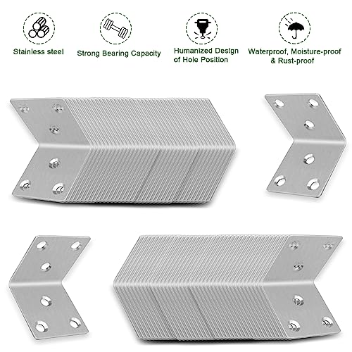 40PCS 1.5'' Metal Angle Brackets,304 Stainless Steel Heavy Duty Angle Bracket with Slot, 90° L Brackets for Wood, Corner Shelf Brackets for Furniture, Book Shelf(Silver,1.5X1.5X0.08IN) - size: 1.57X1.57X0.08IN