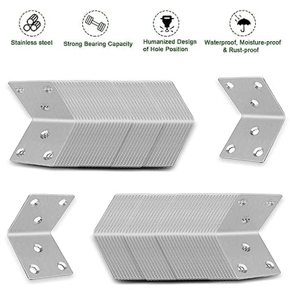 40PCS 1.5'' Metal Angle Brackets,304 Stainless Steel Heavy Duty Angle Bracket with Slot, 90° L Brackets for Wood, Corner Shelf Brackets for Furniture, Book Shelf(Silver,1.5X1.5X0.08IN) - size: 1.57X1.57X0.08IN