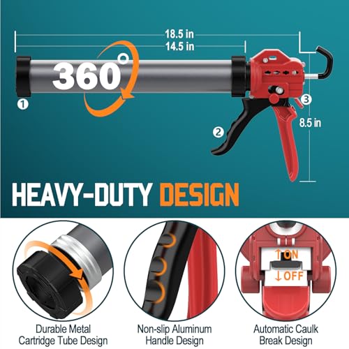 20 oz Sausage Caulk Gun, One-Touch Drip-Free | Effortless & Professional Design with Heavy-Duty Metal Body, 18:1 Thrust Ratio | for 20 oz Sausage Packs - color: 4- Mixpro Orange