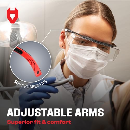 NoCry Safety Glasses Over Eyeglasses for Men and Women with Anti Scratch Lenses and Integrated Side Shields — Adjustable Temples with Anti-Slip Tips — 100% UV Protective Eyewear — ANSI Z87 (10-pack) - color: Black & Red (10 Pack)