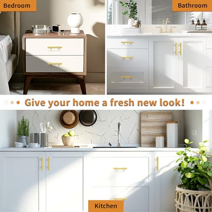 Probrico 5 Pack 3 Inch Center-to-Center Kitchen Cabinet Pulls T Bar Gold Cabinet Handles Modern Drawer Hardware Dresser Pulls, 5 Inch Total Length - color: Gold, size: hole center 3"