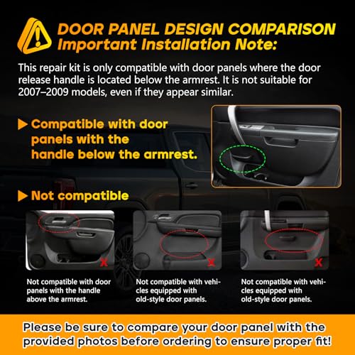 22818465 Front Left Driver Side Armrest Repair Kit Compatible with 2010-2014 Chevy Silverado and GMC Sierra 1500 2500HD 3500HD, Replaces for Door Release Handle Below Vertical Armrest, Black