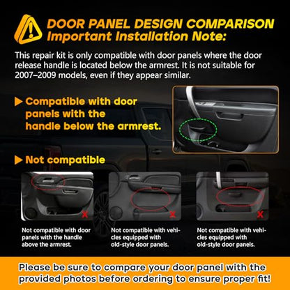 22818465 Front Left Driver Side Armrest Repair Kit Compatible with 2010-2014 Chevy Silverado and GMC Sierra 1500 2500HD 3500HD, Replaces for Door Release Handle Below Vertical Armrest, Black