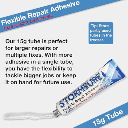 Stormsure Flexible Repair Adhesive 15g Clear– Heavy Duty Waterproof Adhesive, All-Purpose, Ultra-Durable, High Strength & Temperature Resistant