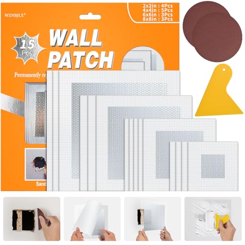 Wall Patch Kit, 15 Pieces Aluminum Self-Adhesive Mesh Repair Patches for Drywall, Multiple Sizes 2/4/6/8 Inch, Permanently Repairs Damaged Walls and Ceilings - size: 2/4/6/8in