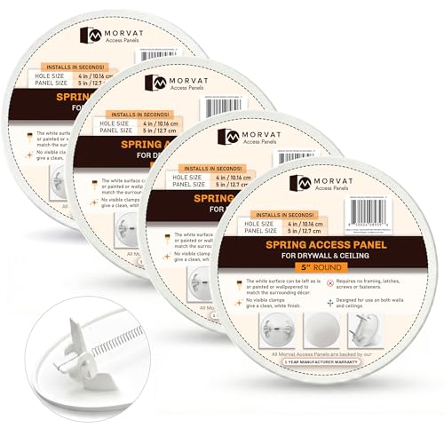 Morvat Round Spring Access Panel 5x5 Inch for Ceiling & Drywall, Heavy-Duty Durable ABS Plastic & Easy Install Access Box, Wall Hole Cover Plate for Plumbing & Electrical Cable & Wiring, White, 4 Pack - size: 4 Pack