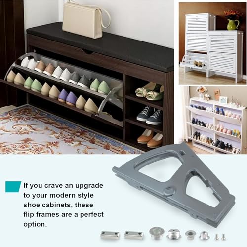 1 Layers Shoes Drawer Cabinet Hinges Flip Frames, Grey Shoe Cabinet Replacement Fittings Stainless Steel for Kitchen Living Room, 1 Pair - color: Gray, size: 1 Layers