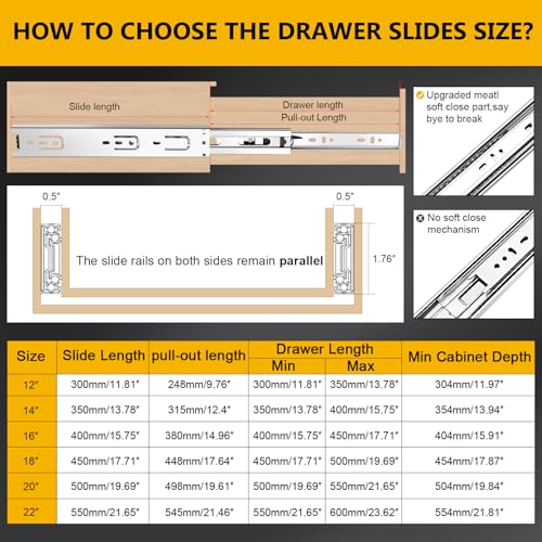 18 inch Ball Bearing Drawer Slides 6 Pairs (12pcs) - 100LB Capacity, Full Extension Side Mount Slides for Kitchen Cabinets, Wardrobes, Office Furniture (Silver 18inch) - color: Silver, size: 18 Inch