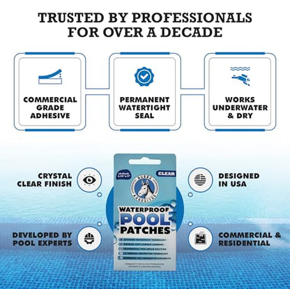 Burro Adhesives 10-Pack Waterproof Clear Pool Tape Patches - Professional Grade PVC Repair Kit with 2.75" x 4" Heavy Duty Patches for Commercial & Residential Vinyl Pools, Works Underwater & Dry - color: Clear