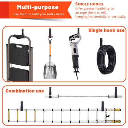 4 Pack Garage Storage Hooks, Ladder Hangers, Steel Wall Mount Hooks, Utility Hooks for Hanging Heavy Duty Shed Tools, Ropes, Garden Hoses, Shovel, Bulk Items, etc.（88lbs, 4Inch） - size: 4 Pack (4 inch)