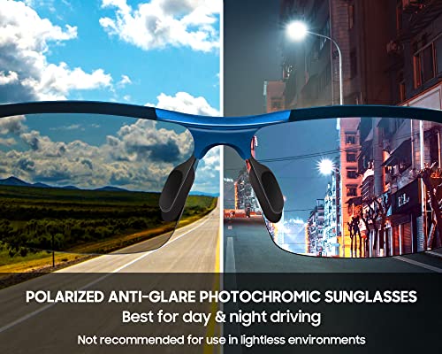 TJUTR Mens Photochromic Sunglasses Day & Night Driving Z87 Sun Glasses Polarized UV400 Protection Safety Glasses - color: A Navy Blue Frame/Grey Photochromic Polarized Lens