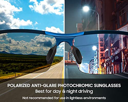 TJUTR Mens Photochromic Sunglasses Day & Night Driving Z87 Sun Glasses Polarized UV400 Protection Safety Glasses - color: A Navy Blue Frame/Grey Photochromic Polarized Lens
