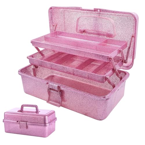 Saim Storage Bins, Three-Layer Multipurpose Art & Craft Storage Container, Carry Tackle Organizer, Medicine Cosmetic Art Supply Box for Art Supply Makeup Hair Accessories Painting Tools - Pink - color: Pink