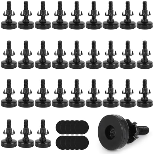 40 Pcs Adjustable Leveling Feet with T-Nut Kit, 3/8”-16 Thread Furniture Levelers, Metal Adjustable Feet, Heavy Duty Legs Height Adjuster for Table, Chair, Desk, Cabinets, Sofa(Black)