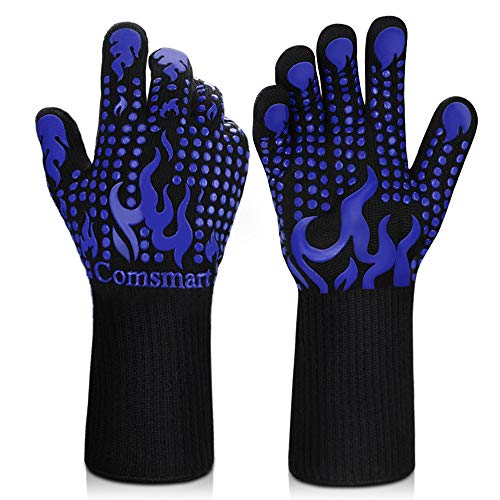 Comsmart BBQ Gloves, 1472F Heat Resistant Silicone Non-Slip Oven Mitts, Long Kitchen Gloves Perfect for Grilling, Cooking, Baking, Cutting, Blue - color: Blue, size: long