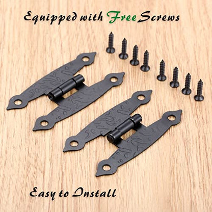 Yetaha10PCS Black H Cabinet Hinges, Antique Decorative Metal Hinge for Doors Windows Kitchen Furniture Cupboard Wardrobe Wooden Boxes, with Mounting Screws