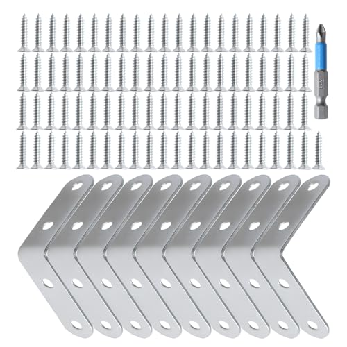 L Shaped Corner Brace - Shelf Brackets: Metal Stainless Steel Lightweight Angle Shelving Support 9 Pack 2 inch with Drywall Screws for Wood Fixing Build Project Fence Desk Bookshelf Cabinet