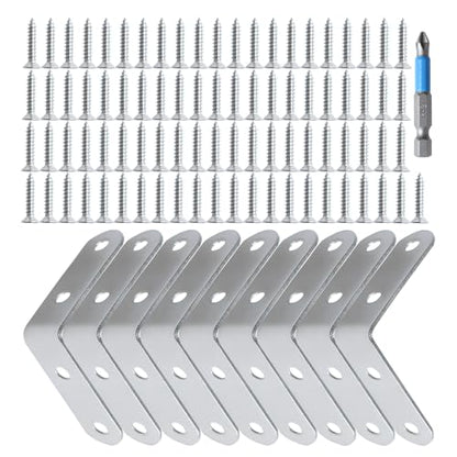 L Shaped Corner Brace - Shelf Brackets: Metal Stainless Steel Lightweight Angle Shelving Support 9 Pack 2 inch with Drywall Screws for Wood Fixing Build Project Fence Desk Bookshelf Cabinet