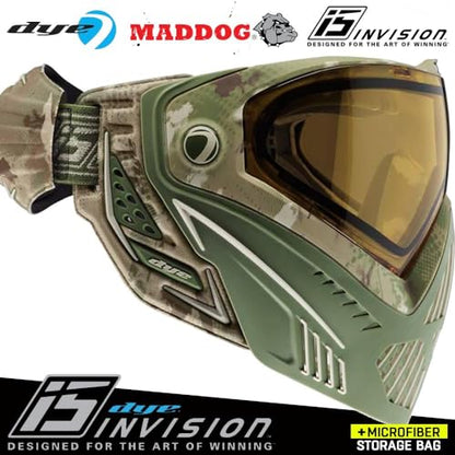 Maddog Dye i5 Thermal Anti-Fog Paintball Airsoft Mask Goggle System Combo with Microfiber Bag | Safety Certified Protection - color: Dyecam