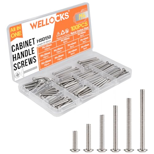 WELLOCKS Cabinet Pulls Knobs Screws M4 25-50mm 100 PCS Assortment Machine Screws Pan Washer Head Metal Phillips Screws Kit for Cabinet Drawer Cupboard Closet Handles Install(D150) - color: Silver, size: 100PCS