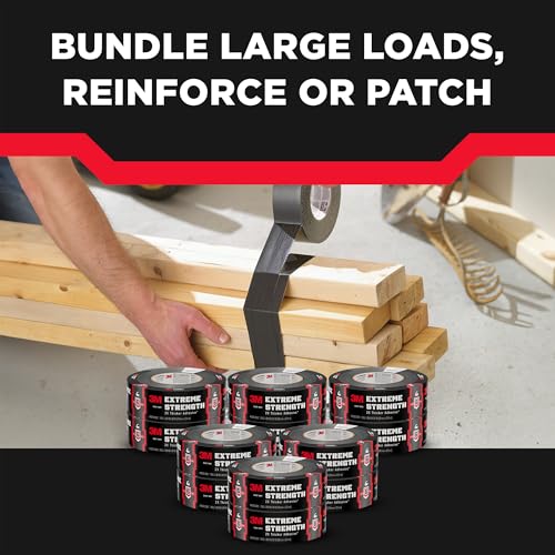 3M Extreme Strength Duct Tape 2830, 1.88 in x 30 yd, Double-Thick Adhesive, Heavy-Duty Waterproof Black Tape, Indoor/Outdoor Use, 12 Rolls - size: 1.88 inches x 30 yards, style: 12 Rolls