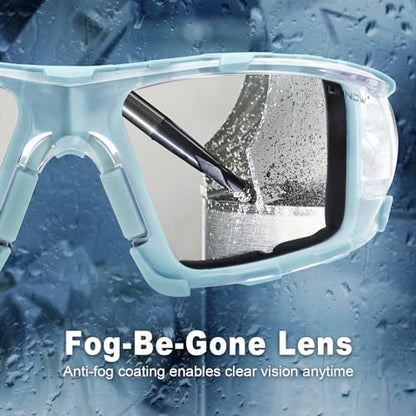 UKNOW Safety Glasses - Anti Fog Wraparound Lenses - Removable Foam Gasket - ANSI Z87.1 Protective Eyewear - Impact Resistant - color: Celeste