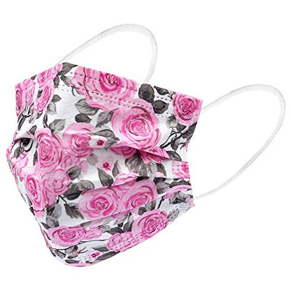 Disposable Safety Mask 3 Layer Protection Face Mask for Adults 50 pcs (Flower Print) - color: Flower Print