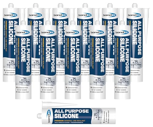 Bond It All Purpose Silicone, Premium General Use Acetoxy Sealant, Waterproof Flexible Silicone for Bathroom, Kitchen, Windows, Doors, Showers, Indoor, Outdoor Sealing, 10 oz, Pack of 12, Beige - color: Beige