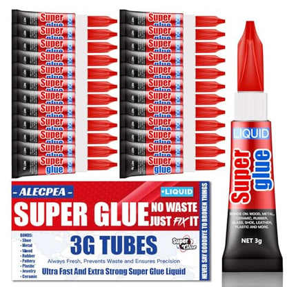 3 Gram (Pack of 24) Single Use Super Glue Liquid, Super Fast, Thin & Strong Adhesive Superglue, Cyanoacrylate Glue for Hard Plastics, DIY Craft, Ceramics, Leather, Metal Etc - size: Pack of 24, style: Liquid