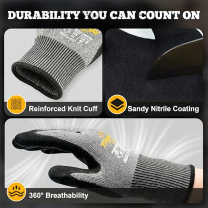 TitanFlex Cut Resistant Gloves ANSI A5, Work Gloves with Sandy Nitrile Grip,Grey - size: XX-Large