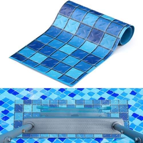 Drydiet Pool Step Mat Above Ground Ladder Mat, Swimming Protective Nonslip Step Pad with Texture, Pool Essentials Accessories for Floor Liners and Stairs, Blue and Green Square Pattern(9 x 24 Inch) - size: 9 x 24 Inch