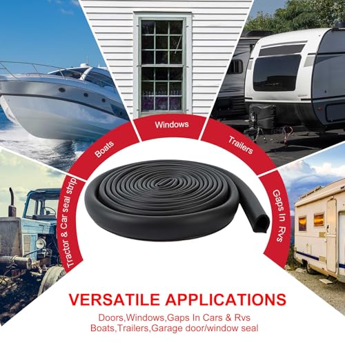 Pangda 18Ft D Shape Rubber Weather Stripping Foam Self-Adhesive EPDM Door Seal Strip for Noise Reduction Waterproof Dustproof for Cars Boats Truck RVs Windows Doors (3/4" W × 3/4" H) - size: 18ft L, style: 3/4" W × 3/4" H