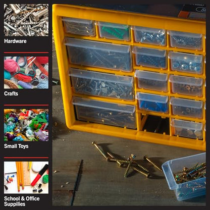 30-Drawer Plastic Small Parts Organizer - Desktop or Wall Storage Drawers for Organizing Hardware, Crafts, Garage, or Classroom by Stalwart (Yellow)