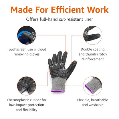 Amazon Basics Impact Protection Work Gloves, Cut Level A2, ANSI Level 4 Abrasion, Touchscreen Compatible, Sandy Nitrile Palm, 3X-Large, Black with Pink Edge - size: 3X-Large