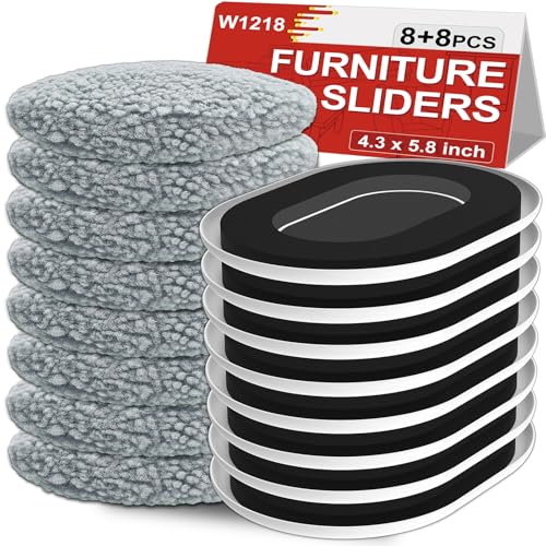 New Upgrade Furniture Movers Sliders, 8+8 Pack 5.8 * 4.3" Multi-Surface Furniture Sliders with Groove Design, Oval 8PCS Moving Pads and 8 Hardwood Socks, Protect Floor and Easily Move Furniture - size: 5.8*4.3in Oval 8+8Pack