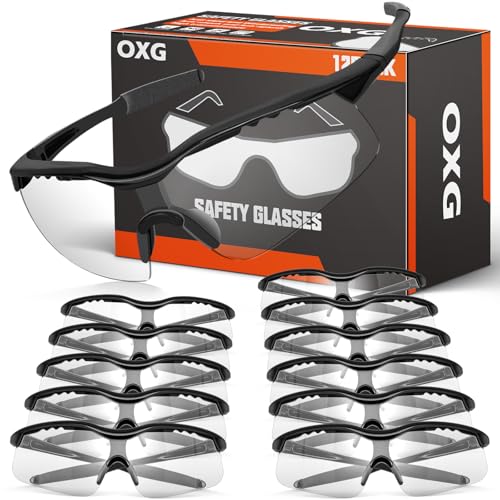 OXG 12 Pack Safety Glasses, ANSI Z87.1 Impact Resistant Anti-Scratch Safety Goggles for Men Women Youth - color: Clear