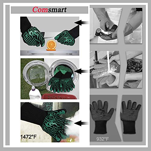 Comsmart BBQ Gloves, 1472 Degree F Heat Resistant Grilling Gloves Silicone Non-Slip Oven Gloves Long Kitchen Gloves for Barbecue, Cooking, Baking, Cutting - color: Green, size: long