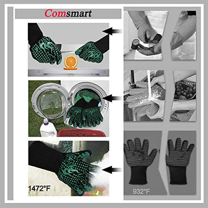 Comsmart BBQ Gloves, 1472 Degree F Heat Resistant Grilling Gloves Silicone Non-Slip Oven Gloves Long Kitchen Gloves for Barbecue, Cooking, Baking, Cutting - color: Green, size: long