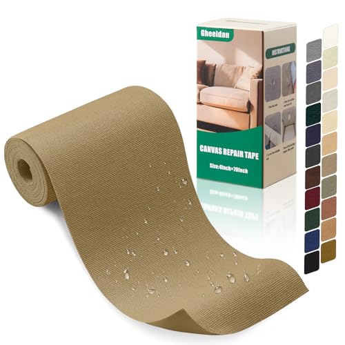 Gheeidau Canvas Repair Tape 4×70 Inch Waterproof Self-Adhesive Fabric Repair Patch for Repairing Boat Covers,Tents,Patio Umbrellas,Car Seats,Luggage,Sofas.(Dark Khaki) - color: Dark Khaki