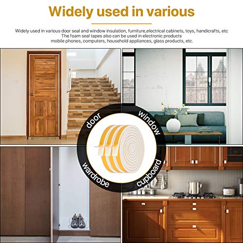 Weather Stripping Door Seal-3 Rolls,1/2 Inch Wide X 1/4 Inch Thick Total 20 Feet Long, Adhesive Soundproof Foam weatherstrip for Window Insulation(6.5ft x 3 Rolls) - size: 1/2" (W) x 1/4" (T) x 20' (L)