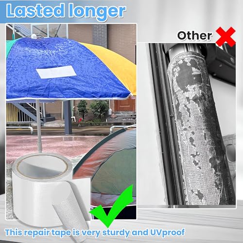 Waterproof Tape Heavy Duty, Tear Resistant Adhesive Tape for Outdoor Repair, Strong Duct Tape for Canvas, Tarp, Tent, Boat Cover, Awning, Vinyl, Plastic - All Weather UV Resistant Patch Kit, White - color: White