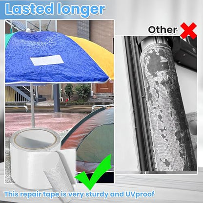 Waterproof Tape Heavy Duty, Tear Resistant Adhesive Tape for Outdoor Repair, Strong Duct Tape for Canvas, Tarp, Tent, Boat Cover, Awning, Vinyl, Plastic - All Weather UV Resistant Patch Kit, White - color: White