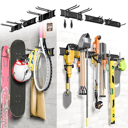 Garage Tool Organizer Wall Mount, 96" Heavy-Duty Metal Wall Organizer, 6 Rails with 12 Adjustable Hooks, Garden Storage Rack for Organization, Sturdy Tool Hanging Holder for Shovel Shed Yard - size: 96" 6 panels & 12 hooks