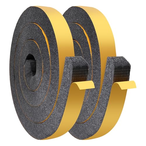 2 Rolls Foam Weather Stripping with Adhesive,1-1/2 Inch W x 1-1/2 Inch H Black High Density Weather Stripping Door Seal, 7.9 Feet Total Length Foam Tape Seal Strip for Uneven Gaps in Doors and Windows