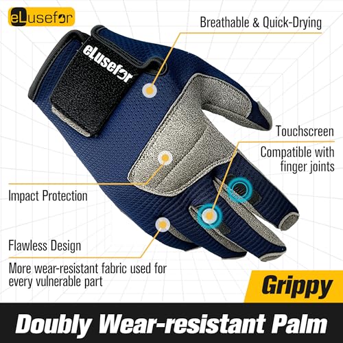 Nimble Control Work Gloves - 100% Tactile Feel,Patented Wrap-Finger Fit,Knuckle Touchscreen,Impact Protection - Mechanic,Shooting,Driving,Patrol,Garden. - color: Khaki+Blue, size: Medium