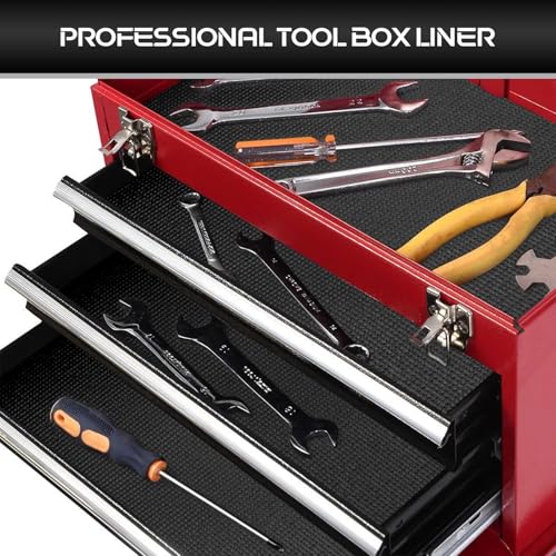 Professional Tool Box Liner 16” x 16 ft, Heavy Duty Tool Box Foam 3mm Thick to Protect Tools and Box, Grid-Line Non Slip Toolbox Drawer Liners Shelf Mat for Workbench, Cabinet, Shelves, Garage (Black)