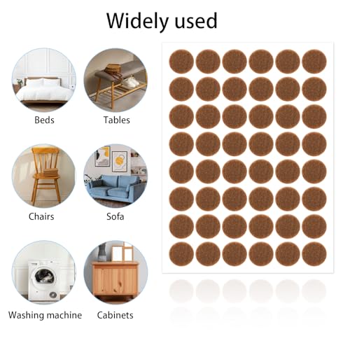 48 Pcs Brown Felt Cabinet Door Pads, 1/2 Inches Diameter Self Adhesive Felt Bumpers for Furniture Kitchen Cabinet Doors Floor Drawers Cupboards