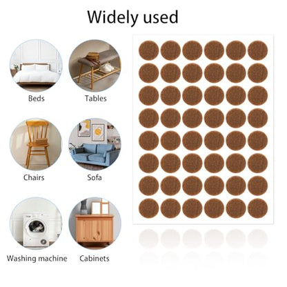 48 Pcs Brown Felt Cabinet Door Pads, 1/2 Inches Diameter Self Adhesive Felt Bumpers for Furniture Kitchen Cabinet Doors Floor Drawers Cupboards
