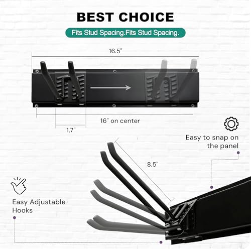 Garage Tool Organizer Wall Mount 48 Inch, Heavy Duty Metal Tool Rack with 3 Racks & 6 Adjustable Hooks, Wall Mounted Garden Tool Storage for Garage, Shed, Holds Shovels, Brooms & Tools - size: 06 Hooks